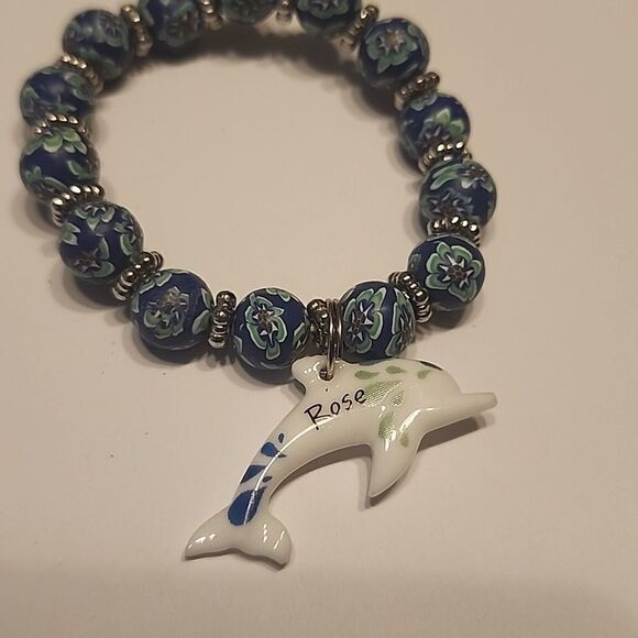 Personalized Rose Watercolor Fimo Braclet MAI Inc Bracelet 5.5" wrist - Picture 1 of 3